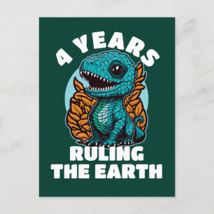 Baby Dinosaur Vier Jaar Oude Verjaardag Briefkaart