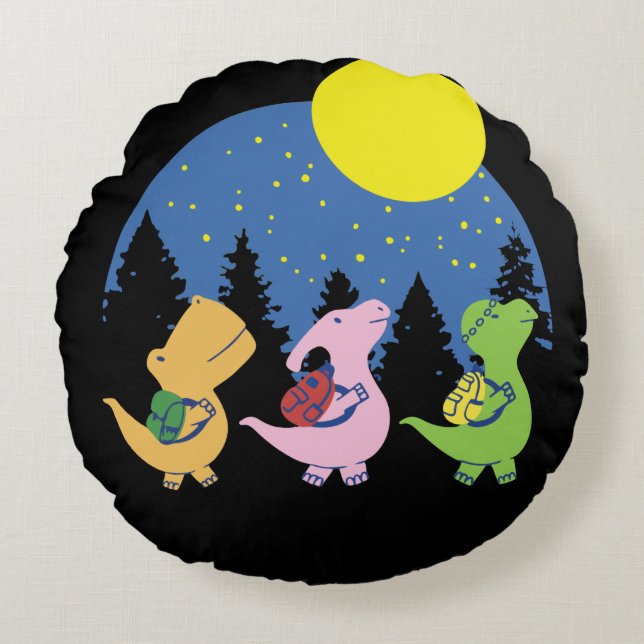 Baby Dinosauriërs Terug naar School Rond Kussen (Voorkant)