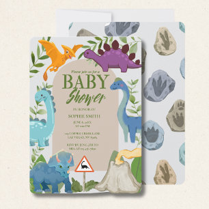 Baby Dinosauriërs, Vulkaan, T-Rex Baby Shower  Kaart