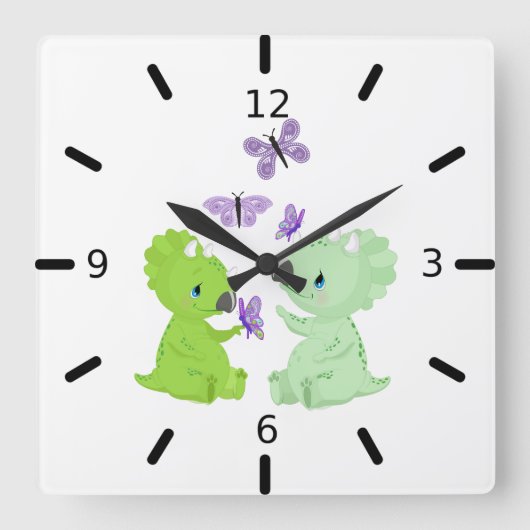 Baby Dinosaurs & Butterflies - Vierkante Klok (Voorkant)