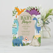 Baby Dinosaurs, Volcano, T-Rex Baby Shower Kaart (Staand voorkant)