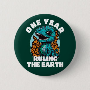 Baby Dinosaurus Een Jaar Oud Verjaardag Ronde Button 5,7 Cm