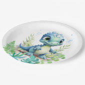 Baby Dinosaurus Groen en Blauw Papieren Bordje (Gekanteld)