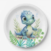 Baby Dinosaurus Groen en Blauw Papieren Bordje (Voorkant)
