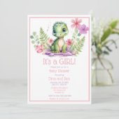 Baby Dinosaurus Meisje Bloemen Kaart (Staand voorkant)