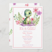 Baby Dinosaurus Meisje Bloemen Kaart (Voorkant / Achterkant)