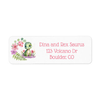 Baby Dinosaurus Meisje Roze en Paarse Adres Etiket