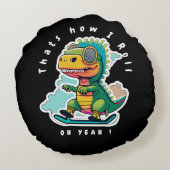 Baby Dinosaurus Schaatsen | Zo ga ik te werk Rond Kussen (Achterkant)