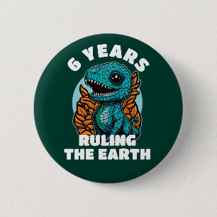 Baby Dinosaurus Zes jaar oud Verjaardag Ronde Button 5,7 Cm