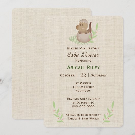 Baby dinosauruseieren betreffende de uitnodiging t (Voorkant / Achterkant)