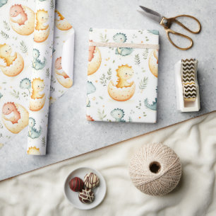 Baby dinosaurussen en baby shower inpakpapier
