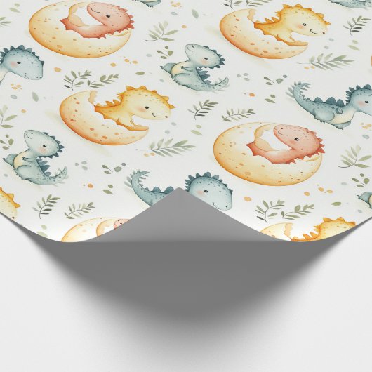 Baby dinosaurussen en baby shower inpakpapier (Hoek)