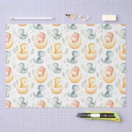 Baby dinosaurussen en baby shower tissuepapier (Craft)