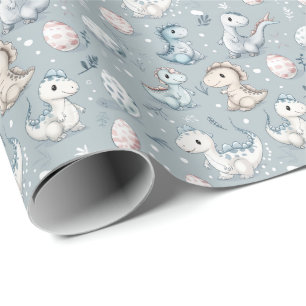 Baby dinosaurussen in het blauw cadeaupapier