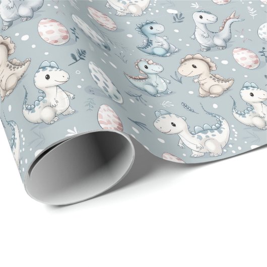 Baby dinosaurussen in het blauw cadeaupapier (Rol Hoek)