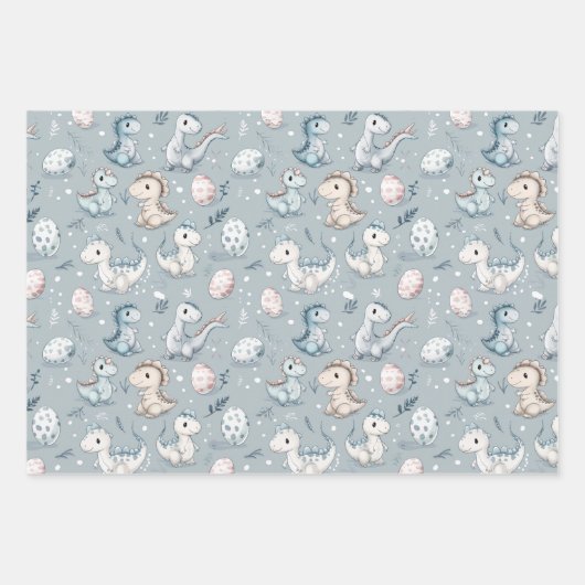 Baby dinosaurussen in het blauw inpakpapier vel (Voorkant 2)