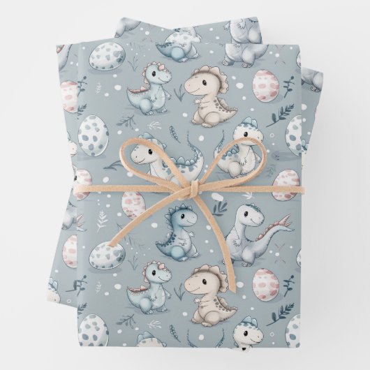 Baby dinosaurussen in het blauw inpakpapier vel (In situ)