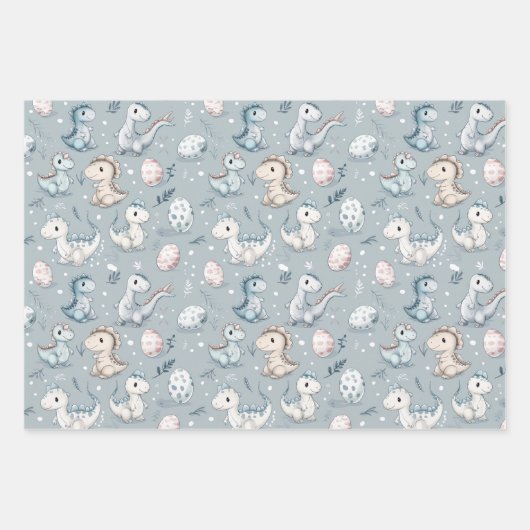 Baby dinosaurussen in het blauw inpakpapier vel (Voorkant)