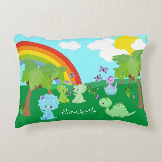 Baby dinosaurussen met buistraten, regenboog en zo accent kussen (Voorkant)