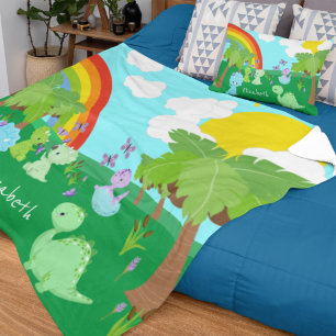 Baby dinosaurussen met buistraten, regenboog en zo fleece deken