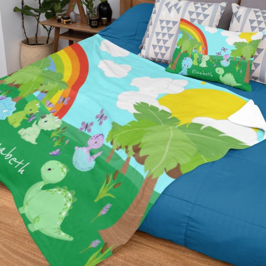 Baby dinosaurussen met buistraten, regenboog en zo fleece deken