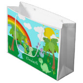 Baby dinosaurussen met buistraten, regenboog en zo groot cadeauzakje (Voorkant Gekanteld)