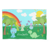 Baby dinosaurussen met buistraten, regenboog en zo kussensloop (Voorkant)