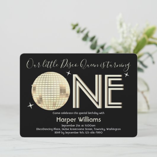 Baby Disco Thleing First Birthday Kaart (Staand voorkant)