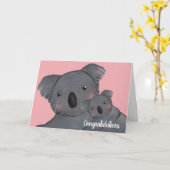 Baby Dochter Gefeliciteerd Koala Pink Kaart (Gele Bloem)