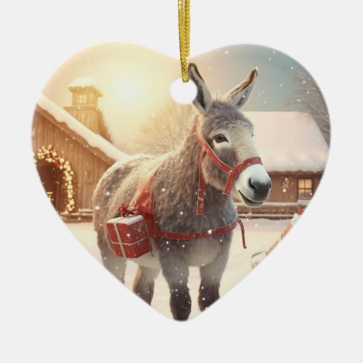 Baby Donkey familie Ornament, Donkey Lovers gesche Keramisch Ornament (Voorkant)