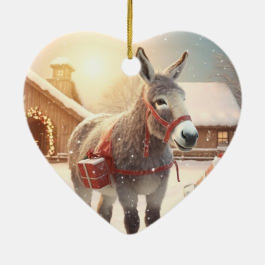 Baby Donkey familie Ornament, Donkey Lovers gesche Keramisch Ornament (Achterkant)