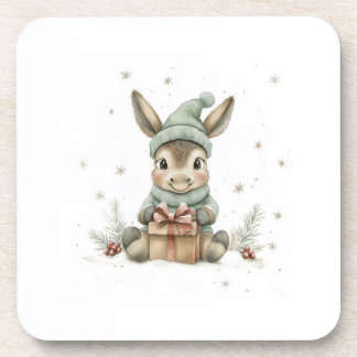 Baby Donkey in de winter Santa Hat Gift 4 Bier Onderzetter