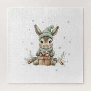 Baby Donkey in de winter Santa Hat Gift 4 Legpuzzel