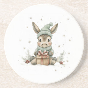 Baby Donkey in de winter Santa Hat Gift 4 Zandsteen Onderzetter