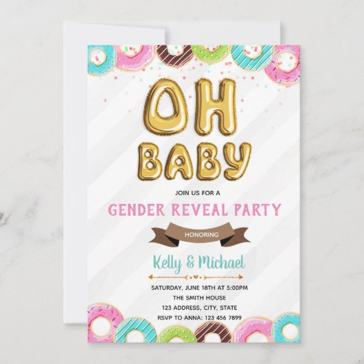 Baby Donut gender reveal party uitnodiging (Voorkant)