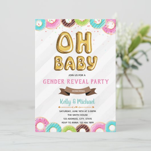 Baby Donut gender reveal party uitnodiging (Staand voorkant)