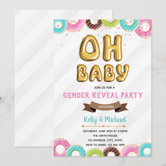 Baby Donut gender reveal party uitnodiging (Voorkant / Achterkant)