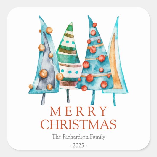 Baby Doodle Pine Merry kerstboom geschenken Vierkante Sticker (Voorkant)