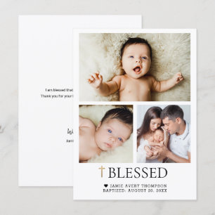 Baby Doop Aangepaste Foto's Gouden Kruis Gezegend Bedankkaart