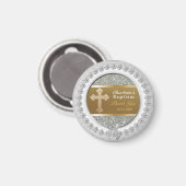 Baby Doop Bedankt Keepsake Gold Cross Silver Magneet (Voorkant / Achterkant)