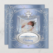 Baby Doop Doping Jongen Blauw Zilver Kruis Kaart (Voorkant / Achterkant)