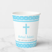 Baby doop eerste verjaardag Blue Cross Boy Papieren Bekers (Achterkant)