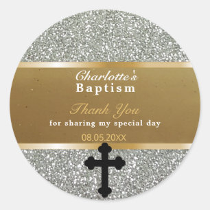 Baby Doopgunst Dank u Elegant Goud Zilver Ronde Sticker