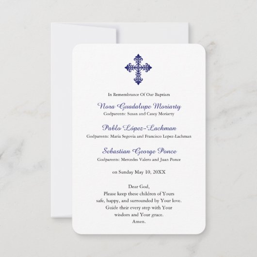 Baby Doopherdenking Grote Gebed Kaart (Achterkant)