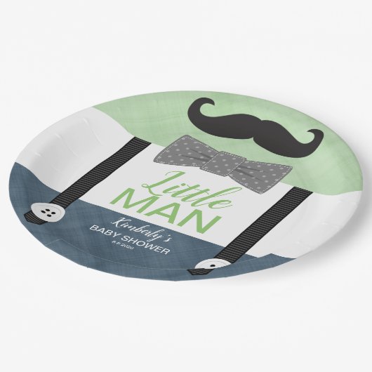 Baby douche groene marineblauw klein man thema papieren bordje (Gekanteld)