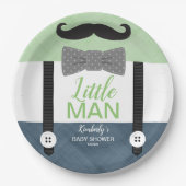Baby douche groene marineblauw klein man thema papieren bordje (Voorkant)