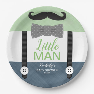 Baby douche groene marineblauw klein man thema papieren bordje