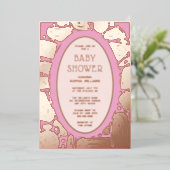 Baby Douche Uitnodigingen Folie Funky Pink Rose Go (Staand Voorkant)