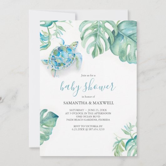 Baby Douche Uitnodigingen Jongen Tropisch Zee Schi (Voorkant)