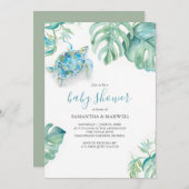 Baby Douche Uitnodigingen Jongen Tropisch Zee Schi (Voorkant / Achterkant)